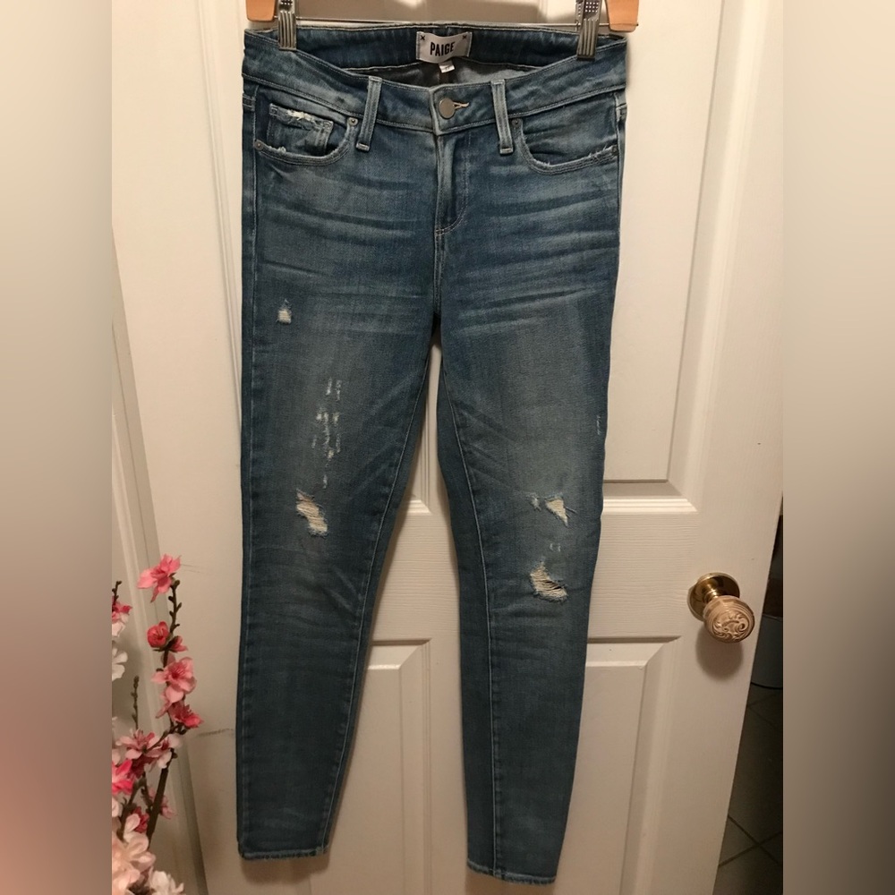 PAIGE Women's Verdugo Ultra Skinny Medium Blue Distressed Skinny Jeans